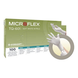 Microflex Medical Exam Glove Soft White Nitrile* Medium NonSterile Nitrile Standard Cuff Length Textured Fingertips White Not Rated - Case of 10 - TQ-601-M-CS