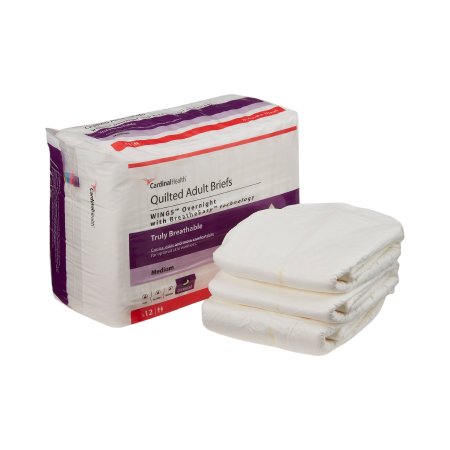 Cardinal Unisex Adult Incontinence Brief Wings™ Overnight Medium Disposable Heavy Absorbency - Bag of 1 - 67033-BG