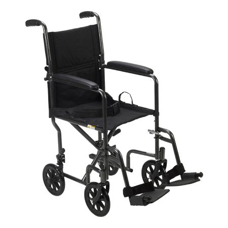 Drive Medical Transport Chair drive™ Steel Frame with Silver Vein Finish 250 lbs. Weight Capacity Padded Arm Black Upholstery - Each - TR37E-SV-EA