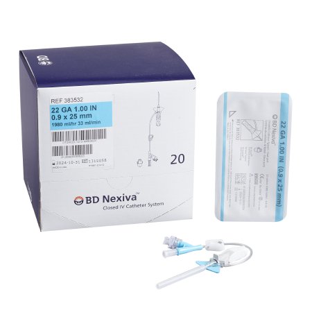 BD Closed IV Catheter Nexiva™ 22 Gauge 1 Inch Sliding Safety Needle - Case of 80 - 383532-CS
