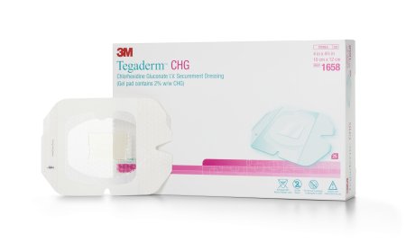 3M I.V. Dressing with CHG 3M™ Tegaderm™ CHG (Chlorhexidine Gluconate) / Film 4 X 4-3/4 Inch Sterile - Case of 100 - 1658-CS