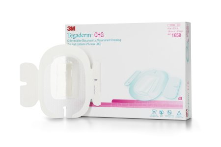 3M I.V. Dressing with CHG 3M™ Tegaderm™ CHG (Chlorhexidine Gluconate) / Film 4 X 6-1/8 Inch Sterile - Each - 1659-EA