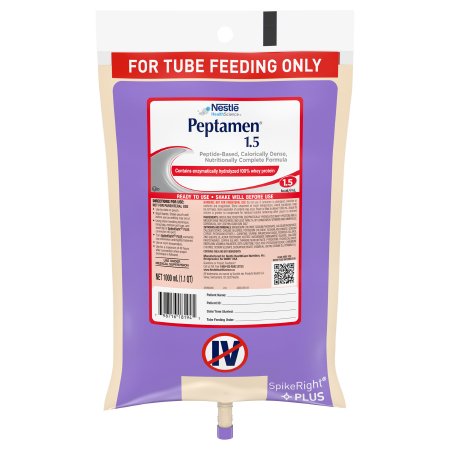 Nestle Healthcare Nutrition Tube Feeding Formula Peptamen® 1.5 Unflavored Liquid 1000 mL Ready to Hang Prefilled Container - Each - 10798716281949-EA