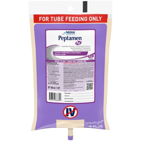 Nestle Healthcare Nutrition Tube Feeding Formula Peptamen AF® Unflavored Liquid 1000 mL Ready to Hang Prefilled Container - Case of 6 - 00798716763905-CS