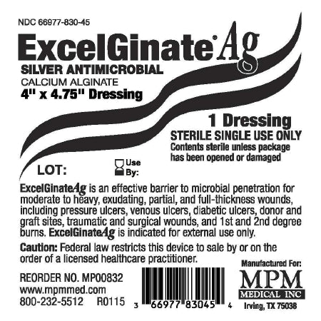 MPM Medical Silver Alginate Dressing ExcelGinate® AG 4 X 4-3/4 Inch Rectangle Sterile - Case of 50 - MP00832-CS