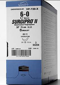 Covidien Nonabsorbable Suture with Needle Surgipro™ Polypropylene SE-160-6 1/2 Circle Spatula Needle Size 10 - 0 Monofilament - Box of 1 - P-2756K-BX