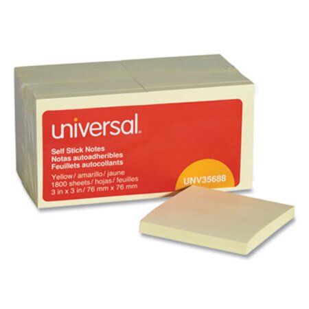 Universal® Self-Stick Note Pad Value Pack, 3" x 3", Yellow, 100 Sheets/Pad, 18 Pads/Pack - Pack of 1 - UNV-35688-PK