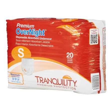 Principle Business Enterprises Unisex Adult Absorbent Underwear Tranquility® Premium OverNight™ Pull On with Tear Away Seams Small Disposable Heavy Absorbency - Case of 80 - 2114-CS