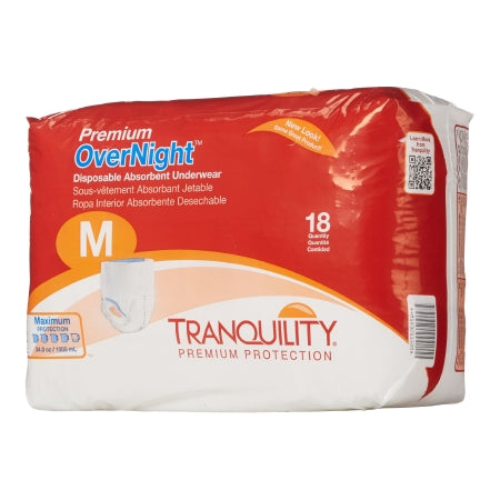 Principle Business Enterprises Unisex Adult Absorbent Underwear Tranquility® Premium OverNight™ Pull On with Tear Away Seams Medium Disposable Heavy Absorbency - Bag of 18 - 2115-BG