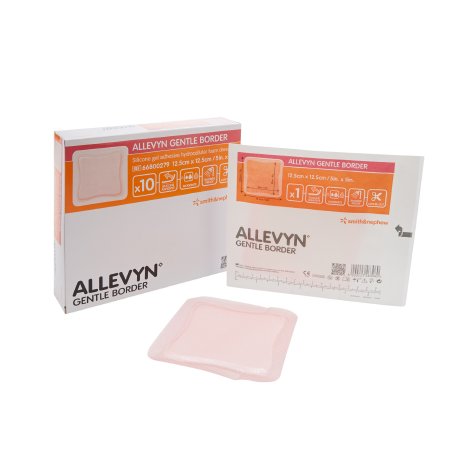 Smith & Nephew Foam Dressing Allevyn Gentle Border 5 X 5 Inch With Border Film Backing Silicone Gel Adhesive Square Sterile - Box of 10 - 66800279-BX