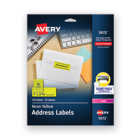 Avery® High-Visibility Permanent Laser ID Labels, 1 x 2.63, Neon Yellow, 750/Pack - Pack of 1 - AVE-5972-PK