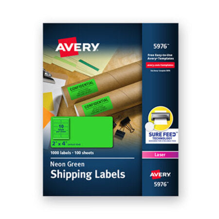 Avery® High-Visibility Permanent Laser ID Labels, 2 x 4, Neon Green, 1000/Box - Box of 1 - AVE-5976-BX