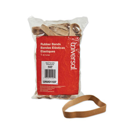 Universal® Rubber Bands, Size 107, 0.06" Gauge, Beige, 1 lb Box, 40/Pack - Pack of 1 - UNV-01107-PK