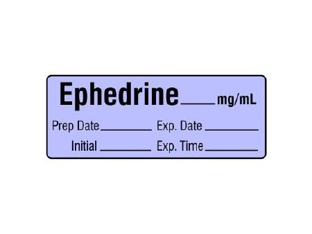 Shamrock Scientific Drug Label Shamrock Anesthesia Label EPHEDRINE _____ mg / mL / Prep Date _____ Exp. Date _____ / Initial _____ Exp. Time ___ Purple 1/2 X 1 Inch - Each - SA-282-EXP-PRE-EA