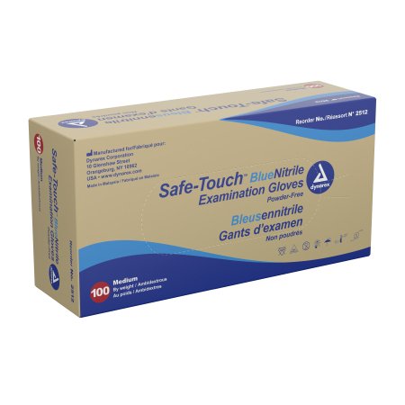 Dynarex Exam Glove Safe-Touch™ Medium NonSterile Nitrile Standard Cuff Length Textured Fingertips Blue Not Rated - Case of 10 - 2512-CS