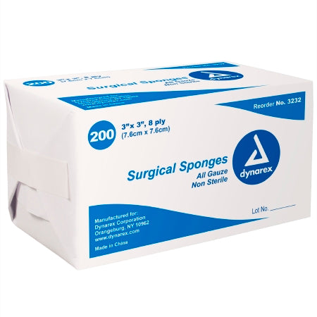 Dynarex Gauze Sponge Dynarex® 3 X 3 Inch 200 per Pack NonSterile 8-Ply Square - Box of 200 - 3232-BX