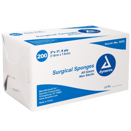 Dynarex Gauze Sponge Dynarex® 3 X 3 Inch 200 per Pack NonSterile 8-Ply Square - Case of 4000 - 3232-CS