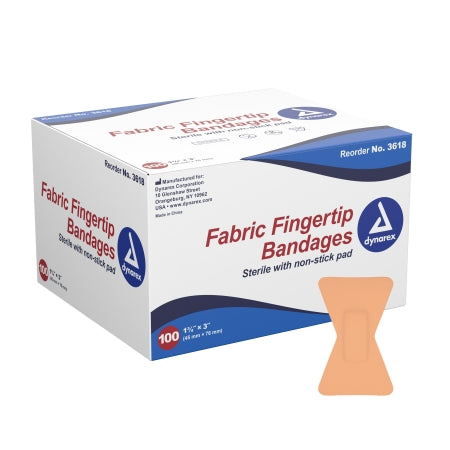 Dynarex Adhesive Strip Dynarex® 1-3/4 X 3 Inch Fabric Fingertip White Sterile - Box of 100 - 3618-BX
