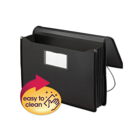 Smead™ Poly Premium Wallets, 5.25" Expansion, 1 Section, Elastic Cord Closure, Legal Size, Black - Each - SMD-71510-EA