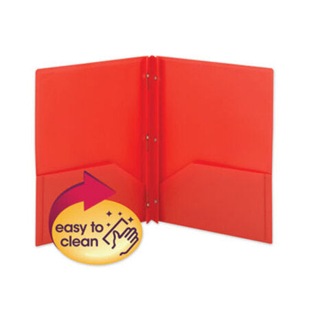 Smead™ Poly Two-Pocket Folder with Fasteners, 180-Sheet Capacity, 11 x 8.5, Red, 25/Box - Box of 1 - SMD-87727-BX