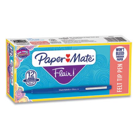 Paper Mate® Point Guard Flair Felt Tip Porous Point Pen, Stick, Medium 0.7 mm, Blue Ink, Blue Barrel, Dozen - DZ/1 - PAP-8410152-DZ