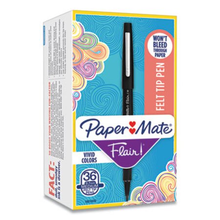 Paper Mate® Point Guard Flair Felt Tip Porous Point Pen, Stick, Medium 0.7 mm, Black Ink, Black Barrel, 36/Box - Box of 1 - PAP-1921070-BX