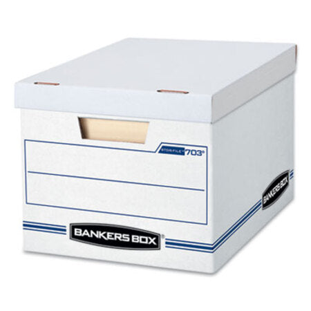 Bankers Box® STOR/FILE Basic-Duty Storage Boxes, Letter/Legal Files, 12.5" x 16.25" x 10.5", White/Blue, 4/Carton - CT/1 - FEL-0070308-CT
