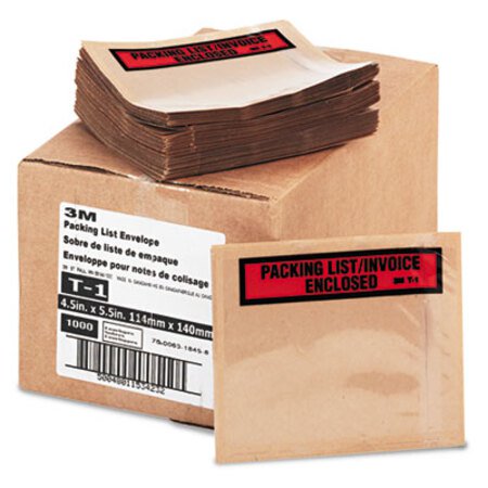 3M™ Top Print Self-Adhesive Packing List Envelope, Top-Print Front: Packing List/Invoice Enclosed, 4.5 x 5.5, Clear, 1,000/Box - Box of 1 - MMM-T11000-BX