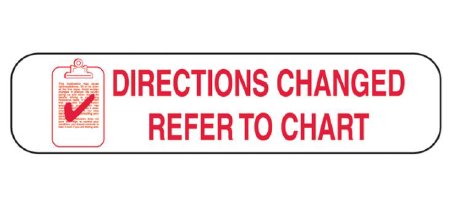 Health Care Logistics Pre-Printed Label Barkley® Auxiliary Label White Paper Directions Changed Refer To Chart Red Safety and Instructional 3/8 X 1-5/8 Inch - Pack of 1000 - 2081-PK