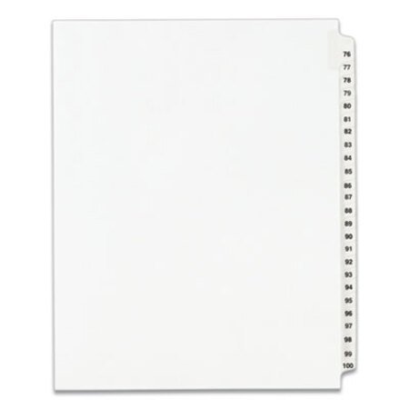 Avery® Preprinted Legal Exhibit Side Tab Index Dividers, Avery Style, 25-Tab, 76 to 100, 11 x 8.5, White, 1 Set, (1333) - ST/1 - AVE-01333-ST