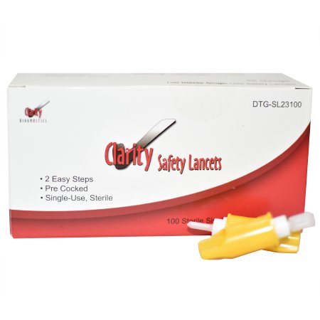 Clarity Diagnostics Safety Lancet Clarity® 26 Gauge Retractable Push Button Activation Finger - Box of 100 - DTG-SL23100-BX