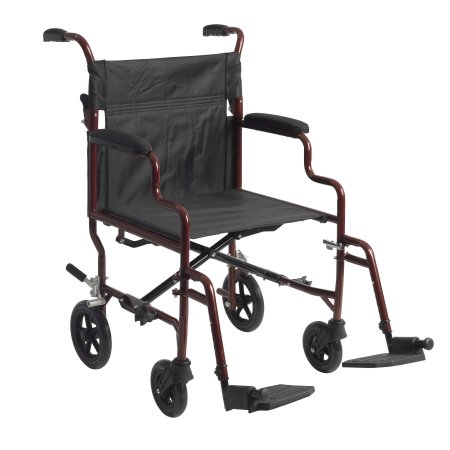 Drive Medical Transport Wheelchair drive™ Steel Frame with Red Finish 450 lbs. Weight Capacity Desk Length / Padded / Removable Arm Black Upholstery - Each - BTR22-R-EA