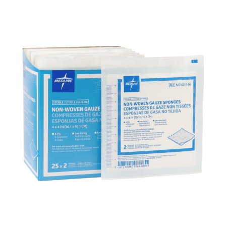 Medline Nonwoven Sponge Avant Gauze® 4 X 4 Inch 2 per Pack Sterile 6-Ply Square - Box of 50 - NON21446-BX