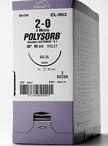 Covidien Absorbable Suture with Needle Polysorb™ Polyester SE-140-8 3/8 Circle Spatula Needle Size 7 - 0 Braided - Box of 1 - L-1796K-BX