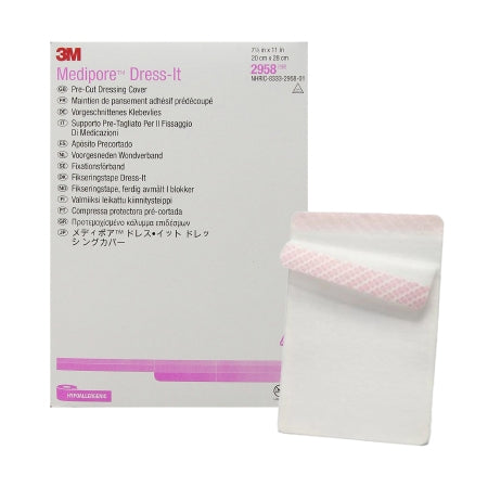 3M Dressing Retention Tape with Liner 3M™ Medipore™ Dress-It White 7-7/8 X 11 Inch Soft Cloth NonSterile - Box of 25 - 2958-BX