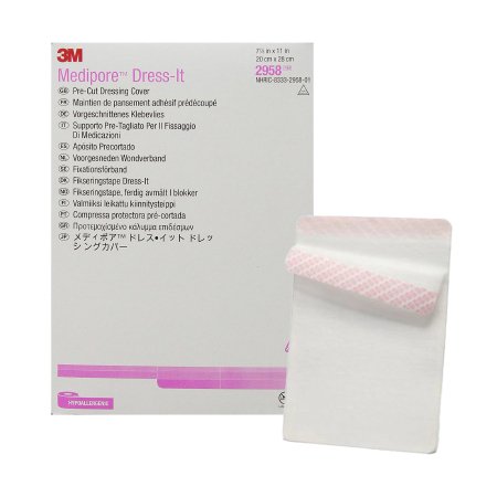 3M Dressing Retention Tape with Liner 3M™ Medipore™ Dress-It White 7-7/8 X 11 Inch Soft Cloth NonSterile - Case of 100 - 2958-CS