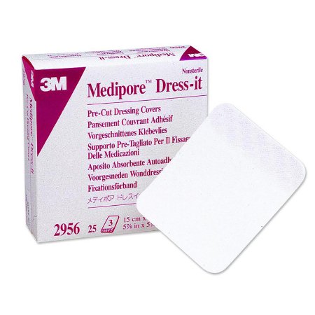 3M Dressing Retention Tape with Liner 3M™ Medipore™ Dress-It White 5-7/8 X 5-7/8 Inch Soft Cloth NonSterile - Box of 25 - 2956-BX