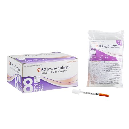 BD Standard Insulin Syringe with Needle Ultra-Fine™ 0.3 mL 5/16 Inch 31 Gauge NonSafety Regular Wall - Case of 50 - 328440-CS