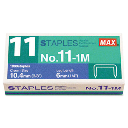 MAX No. 11 Mini Staples, 0.25" Leg, 0.38" Crown, Steel, 1,000/Box - Box of 1 - MXB-NO111M-BX