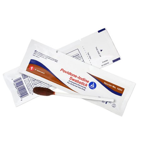 Dynarex Impregnated Swabstick 10% Strength Povidone Iodine Individual Packet NonSterile - Case of 500 - 1201-CS