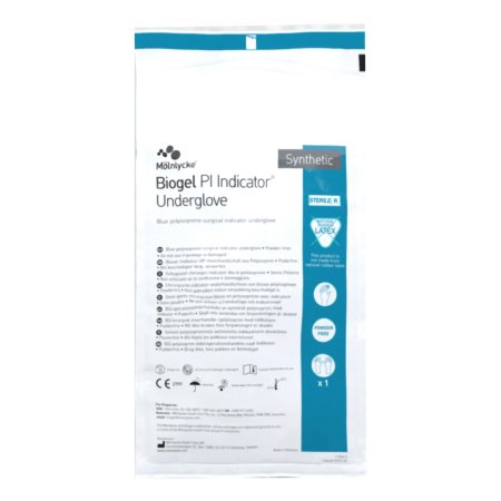 Molnlycke Surgical Underglove Biogel® PI Indicator Underglove™ Size 9 Sterile Polyisoprene Standard Cuff Length Smooth Blue Chemo Tested - Case of 160 - 41690-CS