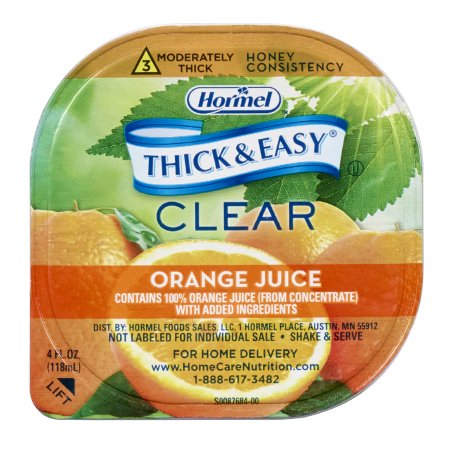 Hormel Food Sales Thickened Beverage Thick & Easy® 4 oz. Portion Cup Orange Flavor Liquid IDDSI Level 3 Moderately Thick/Liquidized - Case of 24 - 32192-CS