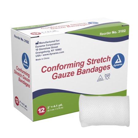 Dynarex Conforming Bandage Dynarex® 2 Inch X 4-1/10 Yard 12 per Pack NonSterile 1-Ply Roll Shape - Case of 96 - 3102-CS
