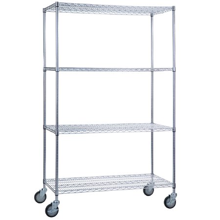 R & B Wire Products Heavy Duty Linen Cart 4 Shelves 500 lbs. Weight Capacity Chrome Plated 5 Inch Casters, 2 Locking - Each - LC246072-EA