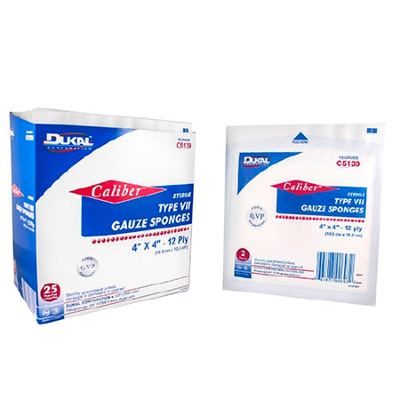 Dukal Gauze Sponge Caliber™ 4 X 4 Inch 2 per Pack Sterile 12-Ply Square - Case of 600 - C5139-CS