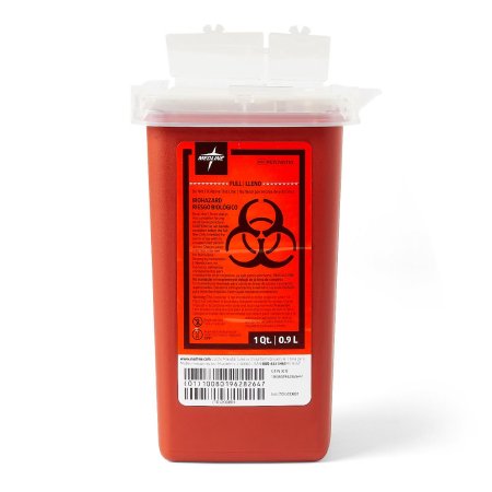 Medline Sharps Container Medline Red Base 7.025 H X 4.05 W X 4.05 L Inch Vertical Entry 0.25 Gallon - Case of 100 - MDS705110-CS