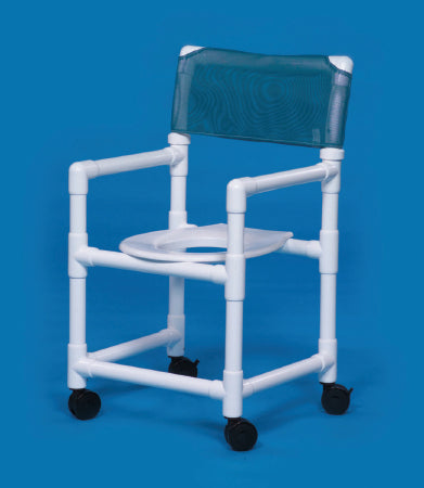 IPU Commode / Shower Chair Standard Fixed Arms PVC Frame Mesh Backrest 17-1/4 Inch Seat Width 300 lbs. Weight Capacity - Each - VL SC17 P BLU-EA