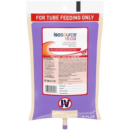 Nestle Healthcare Nutrition Tube Feeding Formula Isosource® 1.5 Cal Unflavored Liquid 1000 mL Ready to Hang Prefilled Container - Case of 6 - 10043900181810-CS