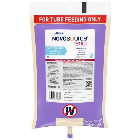 Nestle Healthcare Nutrition Tube Feeding Formula Novasource® Renal Unflavored Liquid 1000 mL Ready to Hang Prefilled Container - Each - 10043900351800-EA