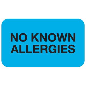 Tabbies Pre-Printed Label Allergy Alert Light Blue No Known Allergies Black Alert Label 7/8 X 1-1/2 Inch - Roll of 1 - MAP1510-RL